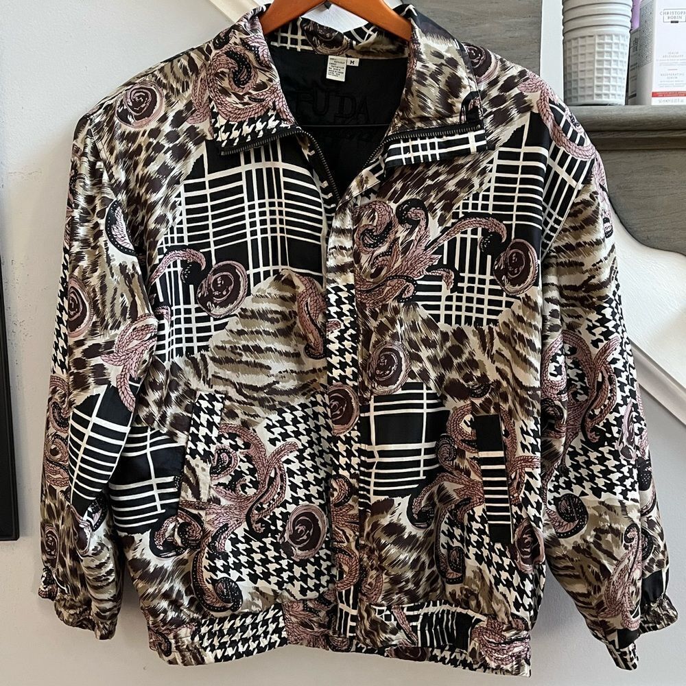 Vintage Fuda International Silk Paisley & Houndstooth Jacket sz M EUC
